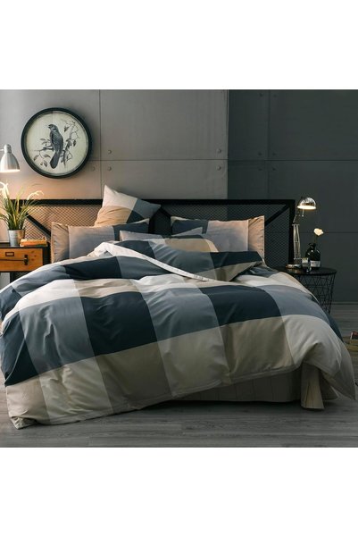 Generic Full Comforter Set Men Boys Geometric Checkered Plaid Printed Bedding...