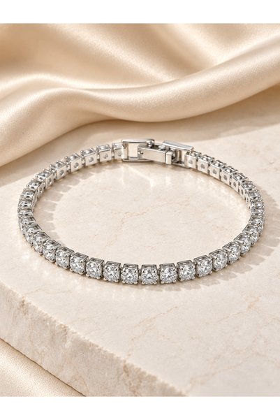 Generic Brand Women's Silver Color Tennis Chain Bracelet with Shiny Crystal R...