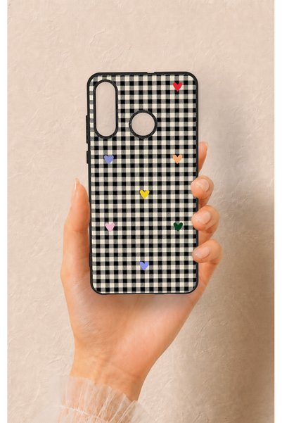 Vip Case Huawei P30 Lite Compatible Silicone Case with Heart-Shaped Plaid Pat...