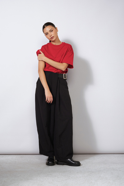 Nisan HIGH-QUALITY FABRIC PANTS WITH PLEATS AND A BELT DETAIL, BLACK