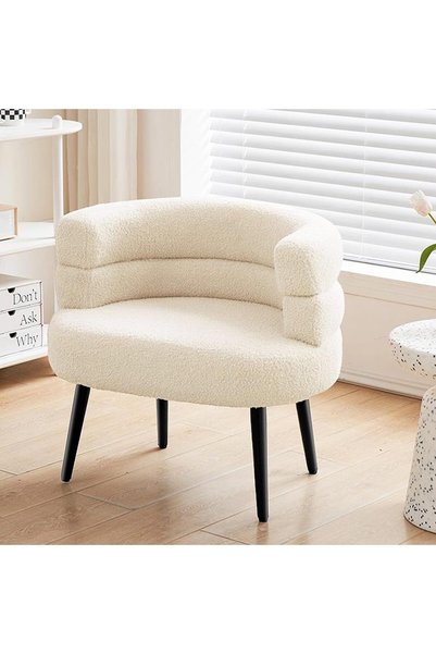 Generic Sherpa Fabric Makeup Chair, Round Upholstered Barrel Armchair for Sma...