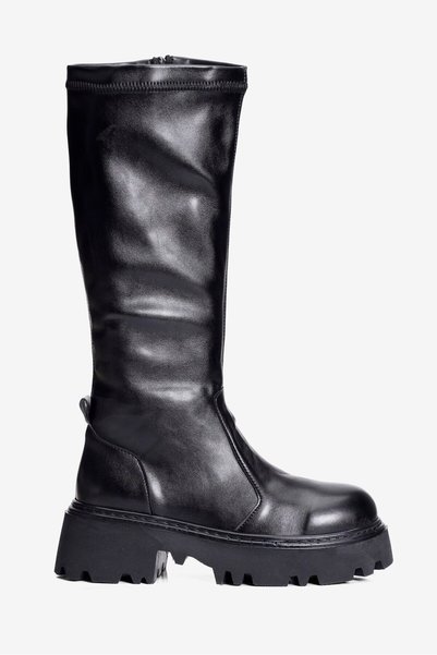 Mubiano Women's Stretch Boots with Zipper and Thick Soles - Kenza Black