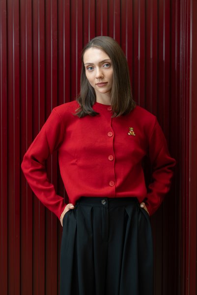 KÜÇÜĞÜM BUTİK Red Bear Detailed Knit Cardigan