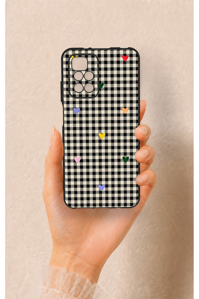 Vip Case Redmi 10 2022 Compatible Silicone Case with Heart-Shaped Plaid Pattern