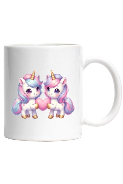 INOVATIX Personalized white mug, 2 unicorns holding a heart, blushing, happin...