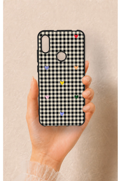 Vip Case غطاء سيليكون بتصميم مربعات ونقشة على شكل قلب، متوافق مع هاتف هواوي Y...