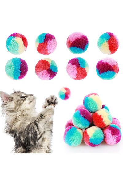 Generic 3 CM Colorful Cat Pom Pom Ball Toys, 20 Pcs Rainbow Cat Toy Balls Sof...