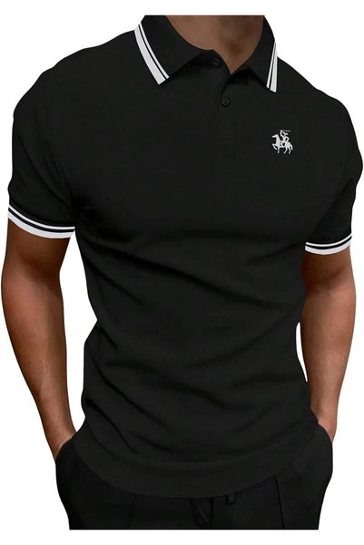 Generic تيشيرت رجالي | |   تي شيرت أسود بأكمام قصيرة وياقة دائرية مصنوع من مز...