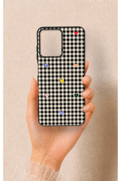 Vip Case Casper Via M40 Compatible Silicone Case with Heart-Shaped Plaid Pattern
