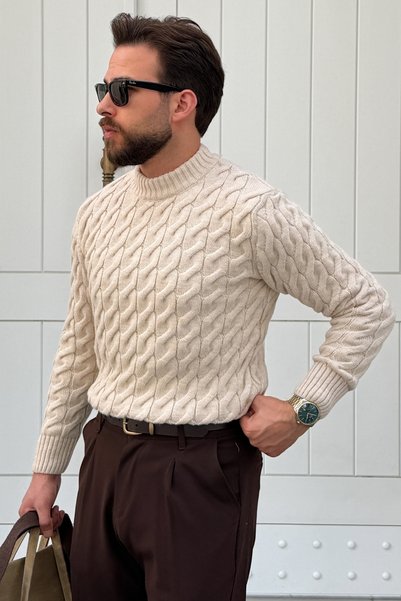 Livio Ferri Pulover bărbătesc împletit, decolteu rotund la baza gâtului, croi...