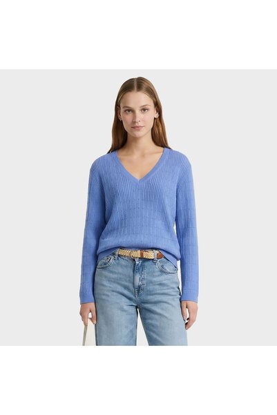 Gant Kadın Mavi Regular Fit V Yaka Kazak