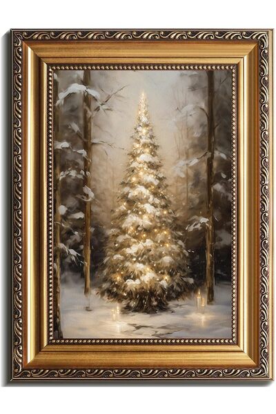 Generic Vintage Gold Framed Wall Art, Vintage Christmas Tree Wall Decor, Snow...