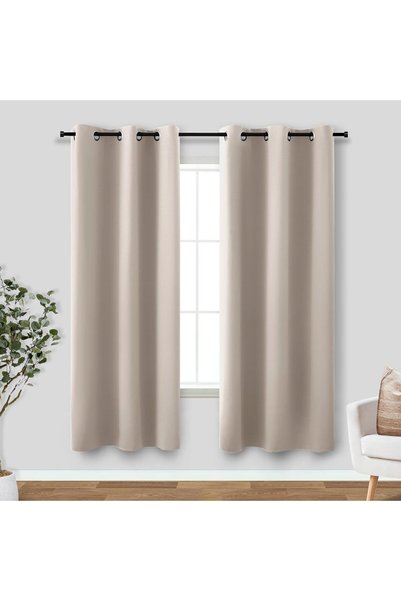 Generic Greige Beige Curtains 63 Inch Length,Grommet Blackout Darkening Therm...