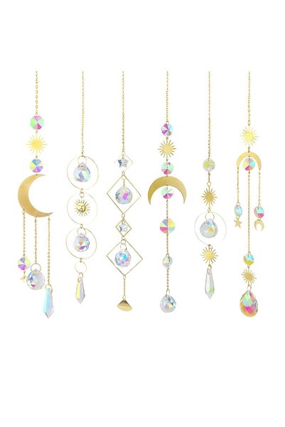 Noonedibs Set de 6 captoare de soare din cristal, agățate cu lanț, pentru fer...