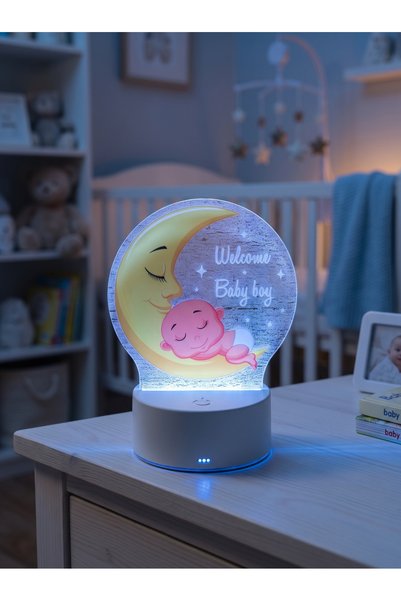 OEM 3D νυχτερινό φωτιστικό LED "Welcome baby" - φεγγάρι, αστέρια & μωρό - δώρ...
