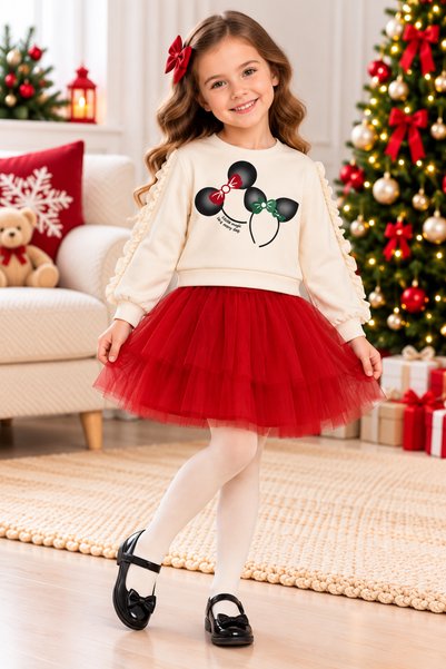 Büşra Bebe Girls' 2-Piece Set: Sweatshirt and Tulle Skirt