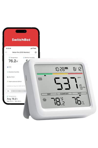 WLAN Detector de CO2 SwitchBot cu termometru-higrometru IP65 și Hub Mini Matt...