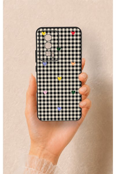 Vip Case Poco F5 Pro Compatible Silicone Case with Heart-Shaped Plaid Pattern