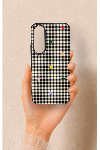 Vip Case Vivo V70 FE 5G Compatible Silicone Case with Heart-Shaped Plaid Pattern