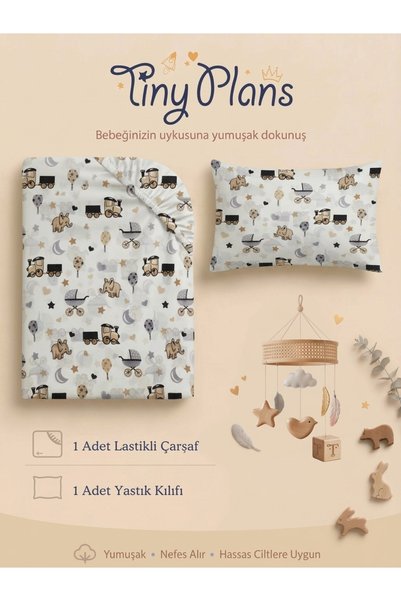 tiny plans Lastikli Bebek Çarşaf Yastık Kılıfı Takımı 80x150 cm
