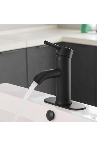 Generic صنبور حوض حمام أسود، صنبور حمام أسود غير لامع بفتحة واحدة، خلاط حوض غ...