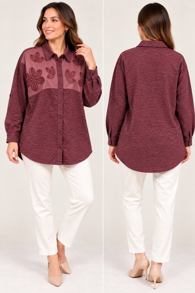 saloon collection Women's Oversized Shirt Tunic Embellished with Stones – Sty...