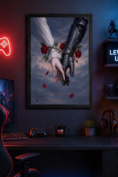 Charmbi Dark Souls Love, poster sa crnim drvenim okvirom, premium digitalna š...
