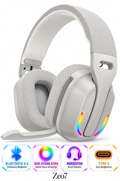 Zeo7 Bluetooth 5.4 Destekli Kablosuz RGB Gaming Kulaklık – 40 mm Dinamik Sürü...