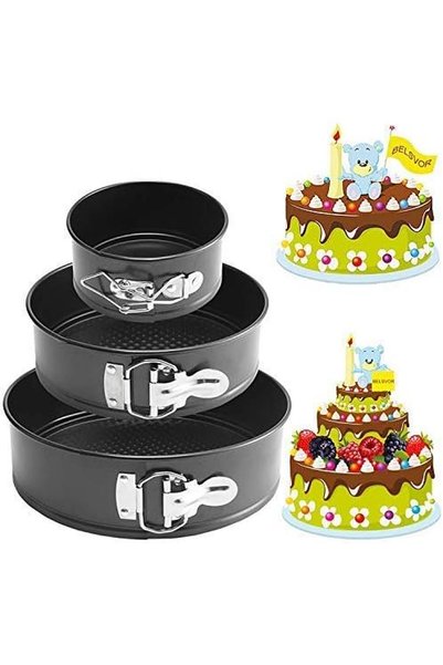 Noonedibs Tavă pentru tort cu 3 niveluri, 3 bucăți (4/7/9 inch), din oțel car...