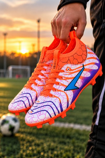 by Soccers White/Orange Soccer Cleats for Natural Grass Fields with Studs