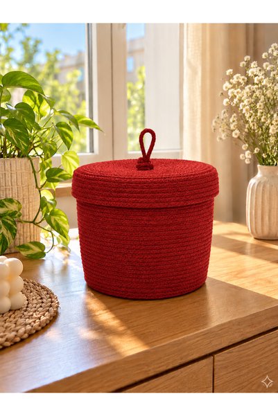 ÖRGÜM Coș tricotat cu capac, 25x25 cm | Coș decorativ din bumbac și poliester...