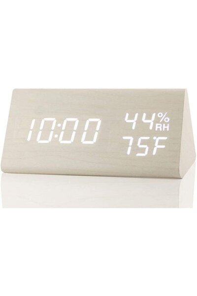 Noonedibs Ceas deșteptător digital, cu afișaj electronic LED din lemn, 3 setă...