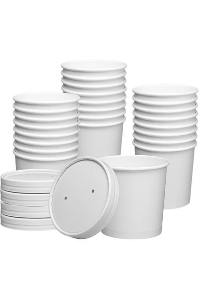 Generic [12 أونصة. - 25 عبوة ورقية بيضاء لحفظ الطعام مع أغطية ذات فتحات تهوية...