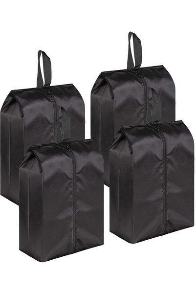 Generic Portable Nylon Travel Shoe Bags with Zipper Closure (Pack 4, Black)