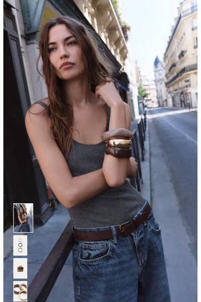 Rhea Jewelry مجموعة أساور Zrs Mngo، تتكون من 3 قطع، بلون ذهبي، مصنوعة من المع...