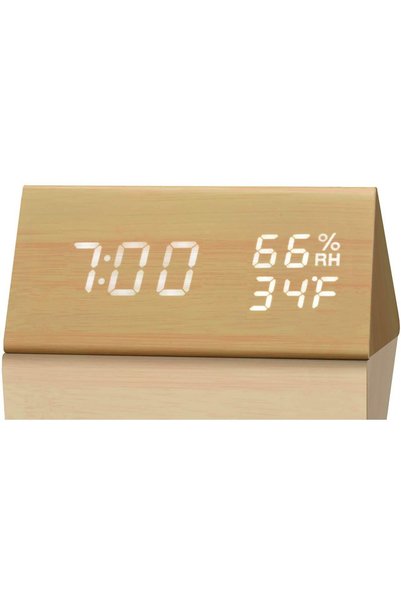 Noonedibs Ceas deșteptător digital, cu afișaj electronic LED din lemn, 3 setă...