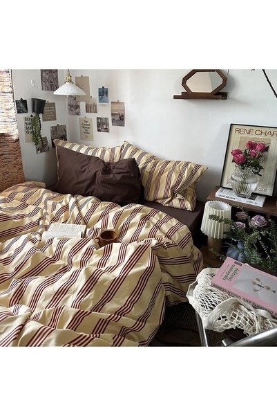 Generic Vintage Striped Comforter Set King Size - Soft Cotton 3-Piece Boho Be...