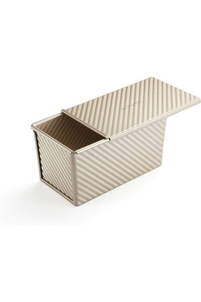 Noonedibs Tavă de copt cu capac pentru pâine ondulată, 450 g, aliaj de aur (2...
