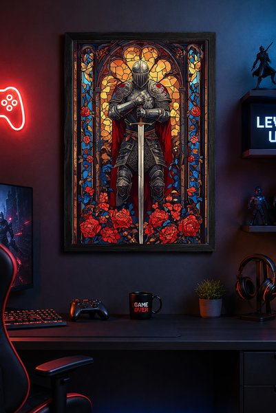 Charmbi Dark Souls Knight, poster sa crnim drvenim okvirom, premium digitalna...