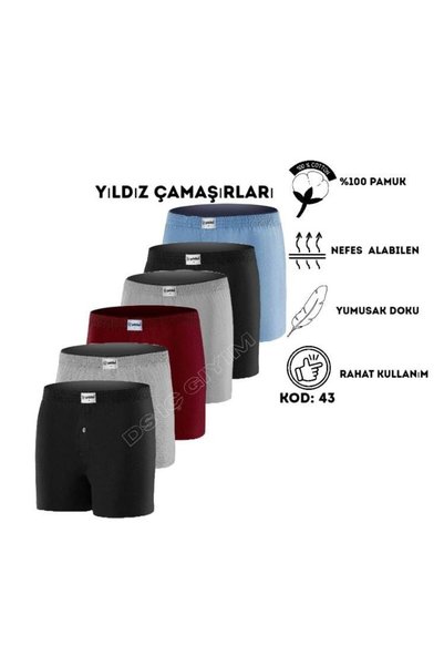 Yıldız Çamaşır 43 MEN'S MIXED-COLOR SOLID-COLOR BOXER SHORTS, PACK OF 6