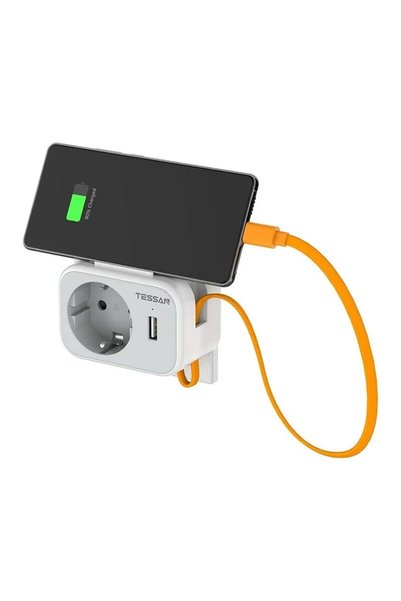 DAMUR Adaptor priză TS-332, 1 priză, 1 port USB-C, 1 port USB, 10A, Porturi U...