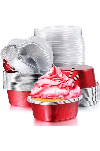 Noonedibs Tavă de tort din folie de aluminiu, în formă de inimă, cu capac, 10...