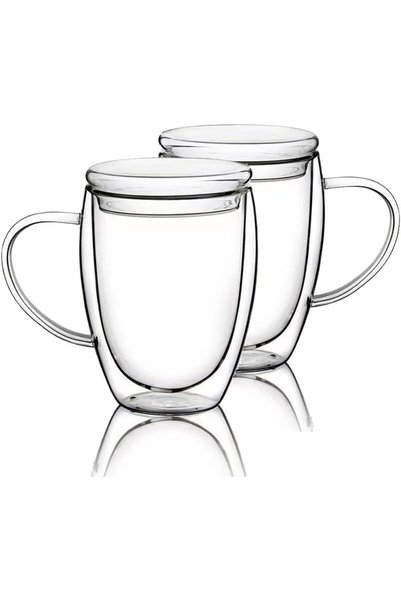 Generic 12 Oz Double Walled Glass Coffee Mugs, 2 Packs Clear Coffee Mugs with...