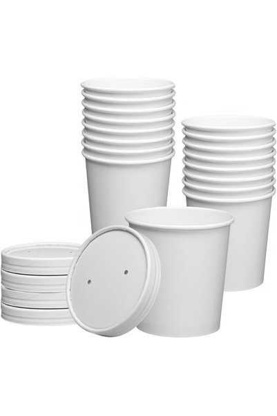 Generic 16 أونصة. علب طعام بيضاء مع أغطية ذات فتحات تهوية - [عبوة تحتوي على 2...