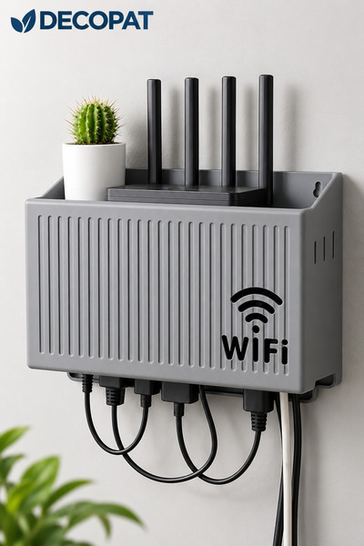 Decopat Gray Wi-Fi Wall-Mounted Wi-Fi Modem Storage Box – White Cable Managem...