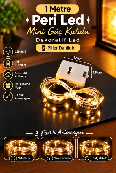 nextbuy 1 Metre Mini Peri Led Pil Dahil Güç Kutulu Dekoratif Led Süsleme 3 Mo...