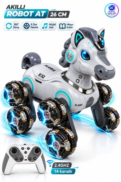 YILDIRIM OYUNCAK Uzaktan Kumandalı Akıllı Robot At 26cm – 14 Kanallı, 8 Teker...