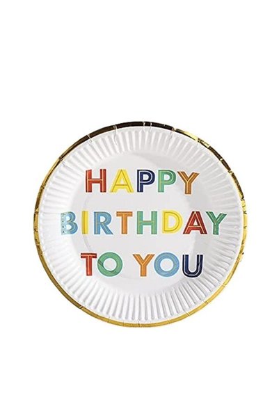 DAMUR Set of 10 Disposable Plates, Innovation, Happy Birthday Print, Cardboar...