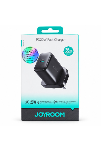 Joyroom شاحن حائط سريع JR-TC20UK بقدرة 20 واط، بتقنية PD، ومنفذ USB-C، قابس ب...