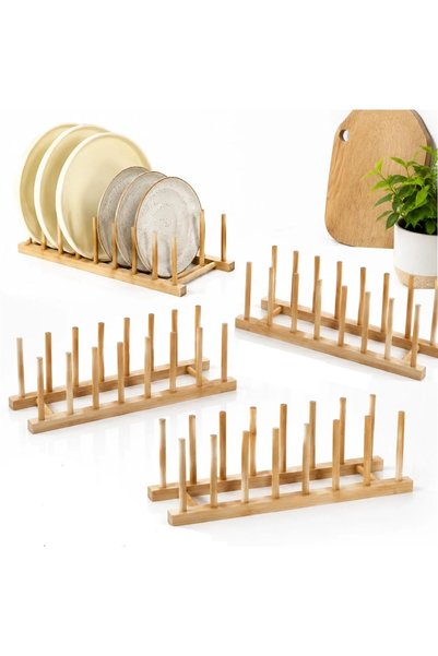 Generic Brand Set de 4 suporturi din bambus pentru farfurii, scurgător de vas...